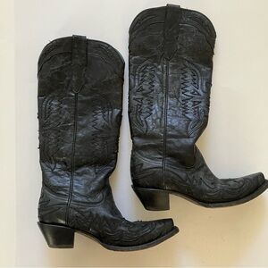Corral Vintage LeatherTall Black Boots. Overlay Design. Size 7.5.